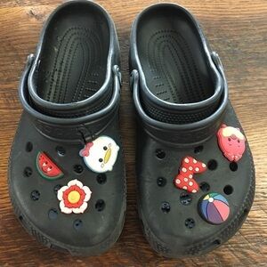 Crocs- Black with 6 Jibbitz charms -  Kids Size -1